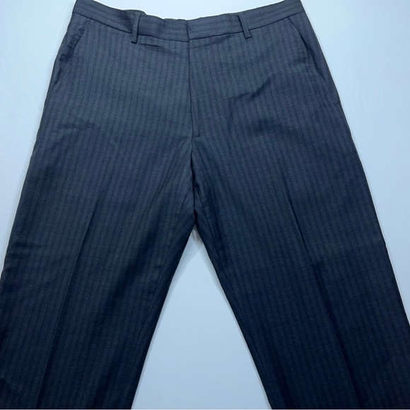 Banana Republic Wool Dress Pants Mens Size 35x30 Dark Gray Striped Flat Front - Picture 2 of 12